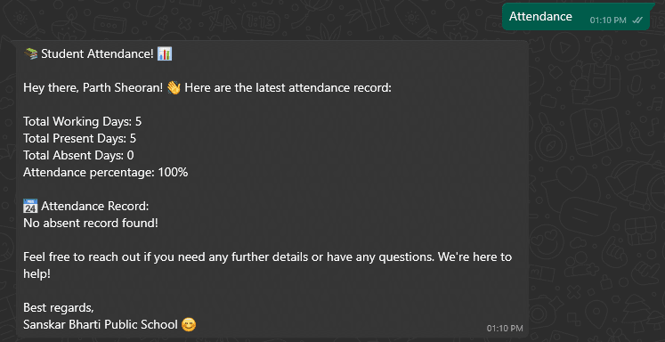 Students WhatsApp Bot Attendance Command - View full attendance at glance