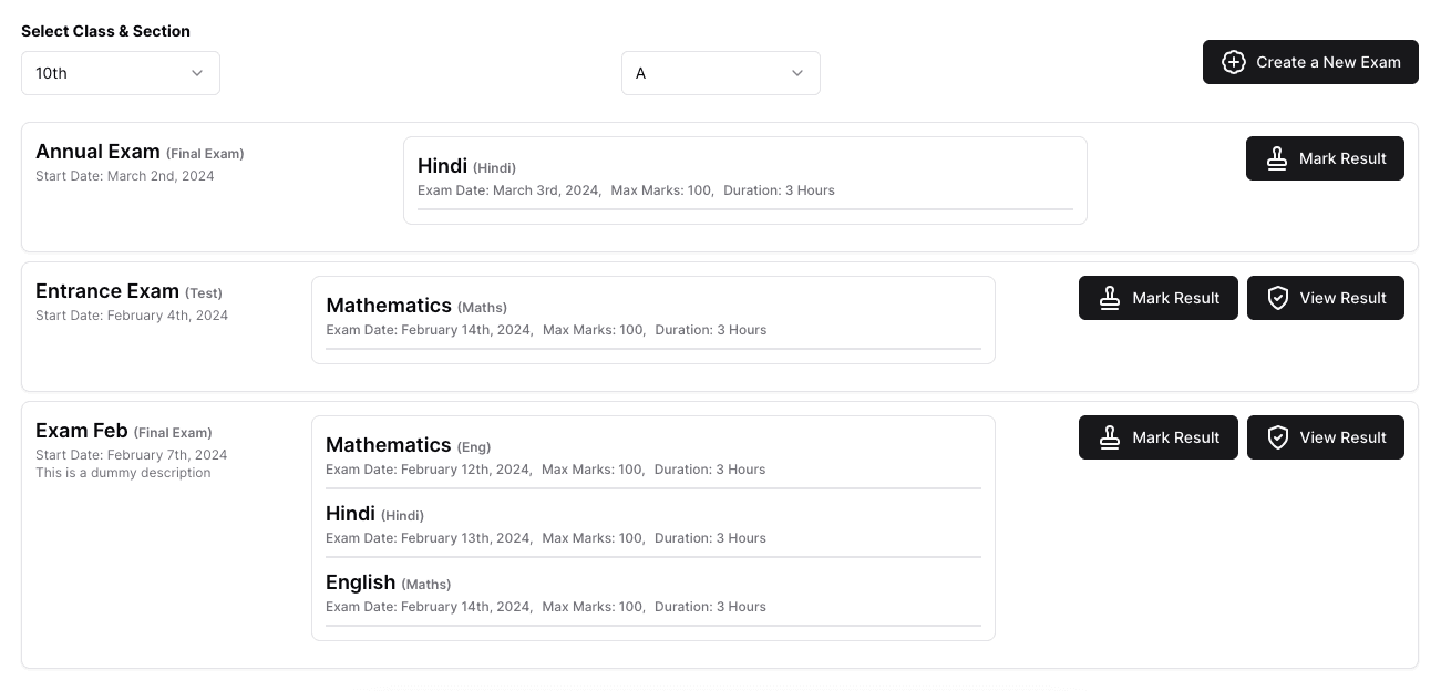 Exam & Tests Managment